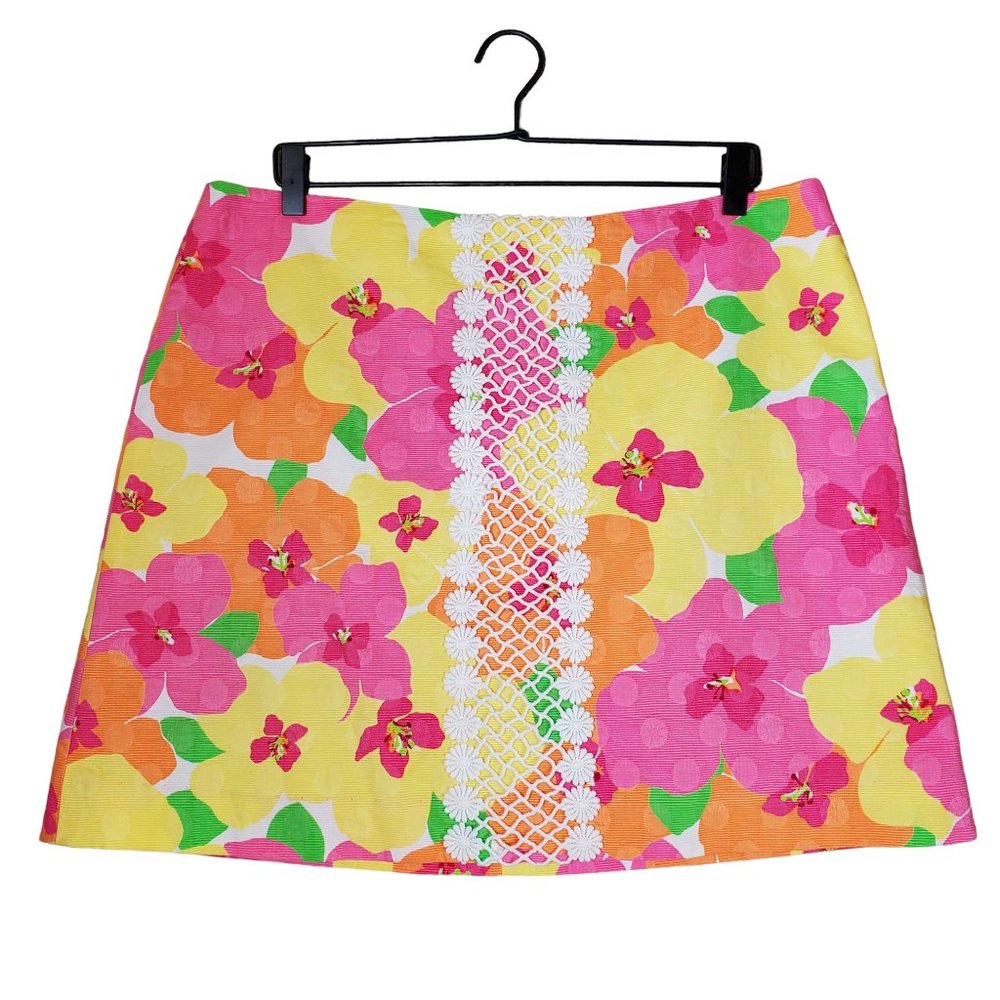Lilly Pulitzer sz 14 Skirt Hotty Pink Floral Punch Yellow Orange Green White